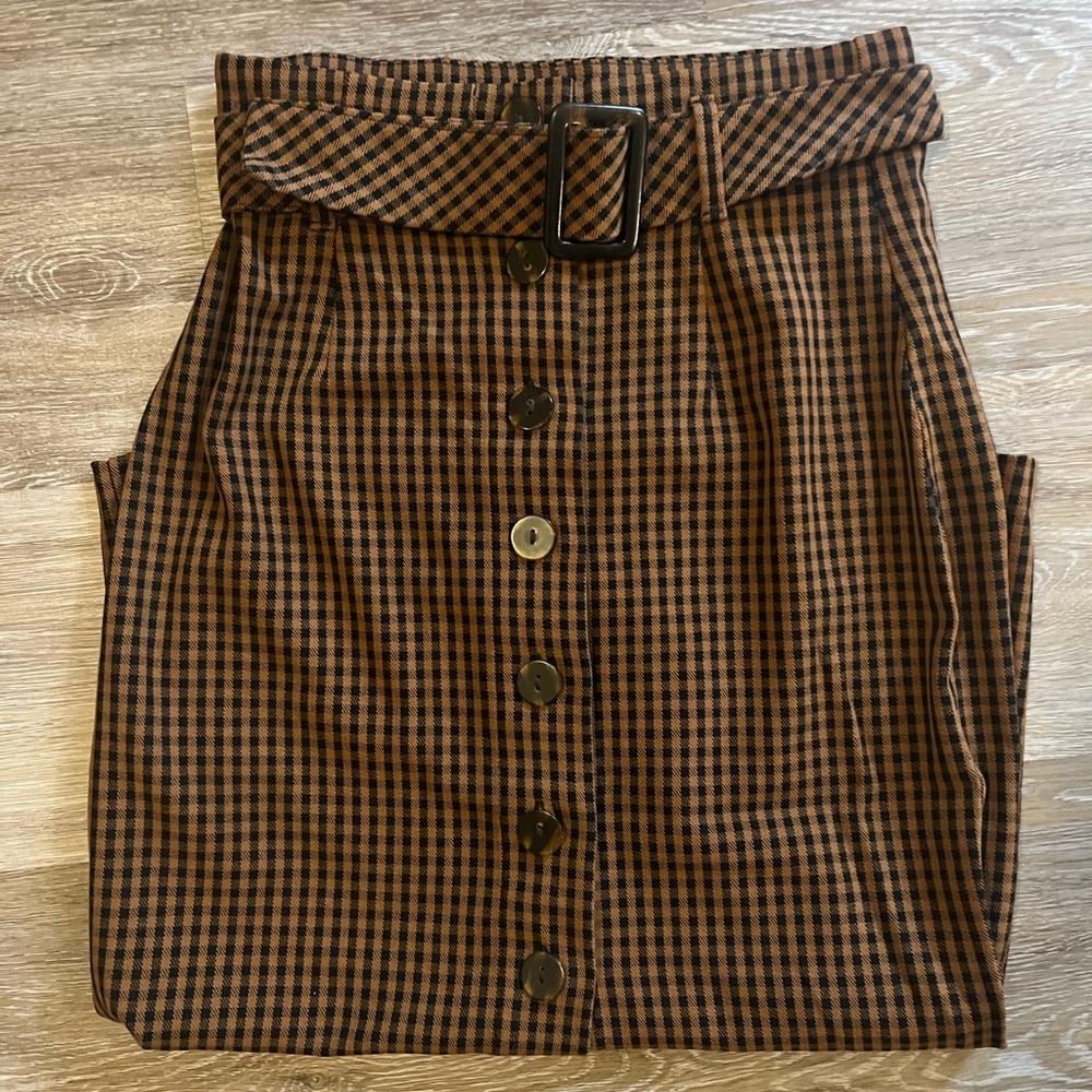 ZARA Belted Check Print Midi Skirt